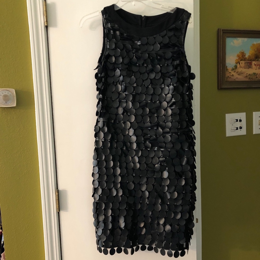 Joseph Ribkoff black faux leather circle cut dress